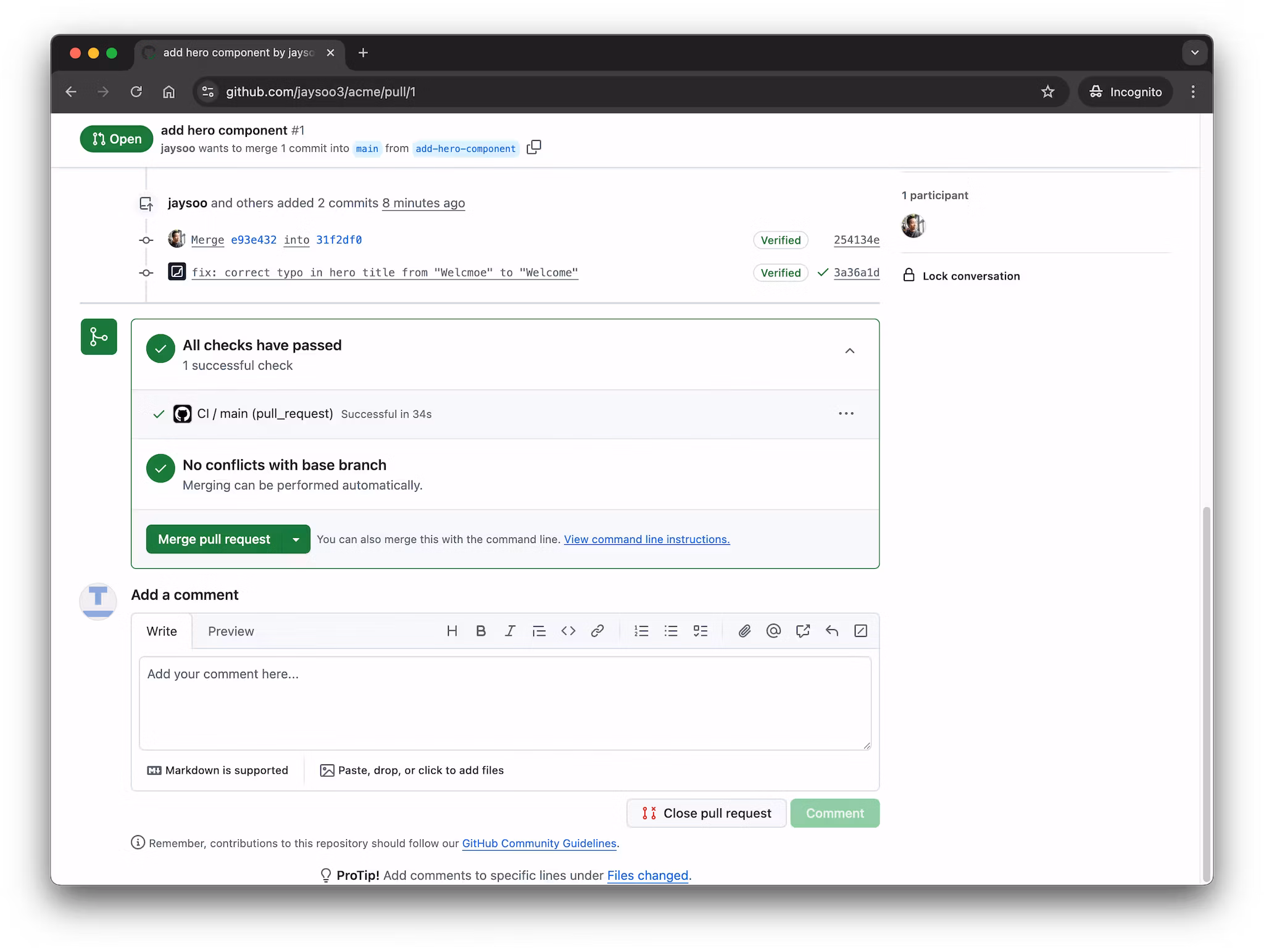 Pull request is green